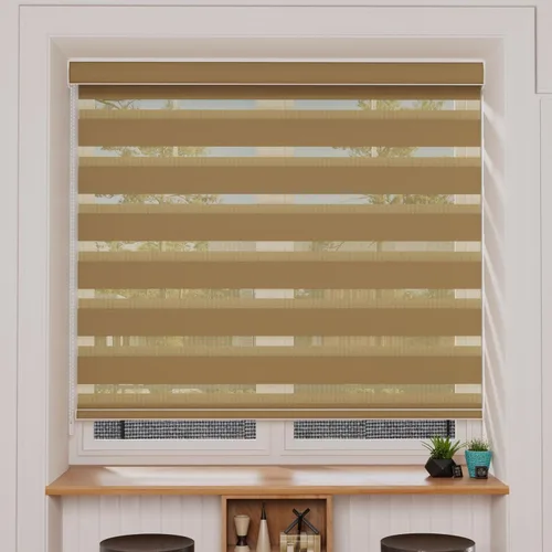 Vista 15 de MYshade Persianas enrollables de cebra opacas (85 %) con cordón para ventanas interiores, persianas de doble capa beige para dormitorio, baño, sala