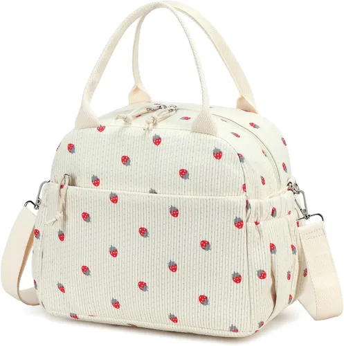 Vista 48 de Bluboon Bolsa de almuerzo para mujer, bonita bolsa de almuerzo de pana con correa para el hombro, reutilizable, aislada, gran capacidad