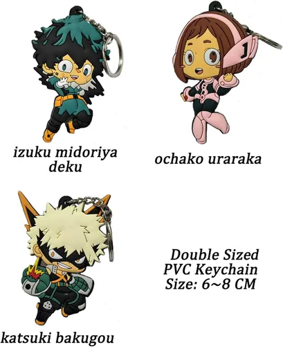Vista 2 de Disfraz de anime Mha Bnha Cosplay uniforme con 3 llaveros para Halloween