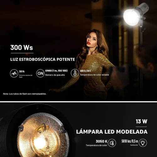 Vista 2 de NEEWER Q300 300Ws 2.4G Flash de estudio al aire libre con disparador inalámbrico compacto Q