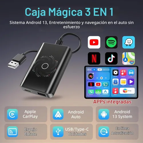 Vista 2 de AI Box - Adaptador inalámbrico CarPlay y automático, Plug & Play, WiFi de doble banda, Bluetooth 5.4, soporte de video 4K, sistema Android 13.0