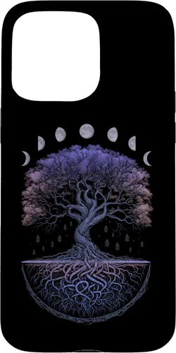 Vista 30 de Funda para iPhone 11 Pro Max Yggdrasil nórdico árbol de la vida vikinga fases de la luna
