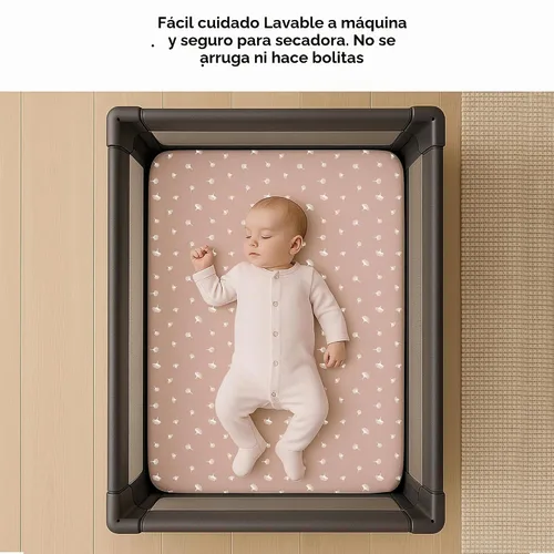 Vista 5 de Ely's & Co. Pack and Play - Juego de 2 sábanas ajustables para corralito de juego compatibles con Graco Pack n Play, para bebés, 100% algodón Rosa