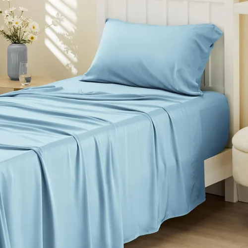 Vista 52 de Bedsure PureWoven 100% rayón derivado de bambú, sábanas de cama individual, 3 piezas