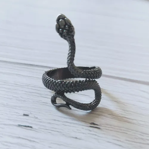 Vista 7 de HUASAI Anillo de serpiente para mujer, estilo vintage, con cobra, ajustable, con forma de serpiente, Aleación