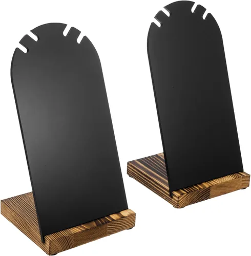 Vista 7 de MyGift Moderno soporte de collar doble acrílico negro con panel desmontable y base de madera maciza rústica quemada, soporte de caballete de joyería