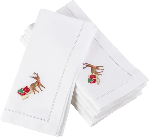 Vista 80 de Juego de 6 servilletas bordadas de magnolia hechas a mano con borde cosido
