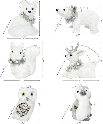 Vista 3 de Nature Vibe - Adornos de animales polares de sisal para árbol de Navidad, juego de 6 figuras de animales árticos en caja de regalo como adornos