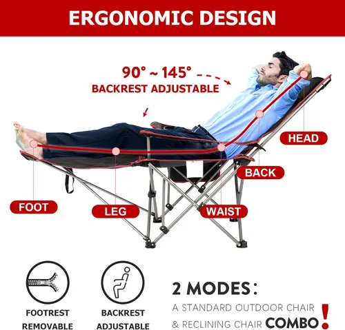 Vista 4 de YSSOA Reposapiés extraíble silla de camping reclinable, paquete de 1, color negro
