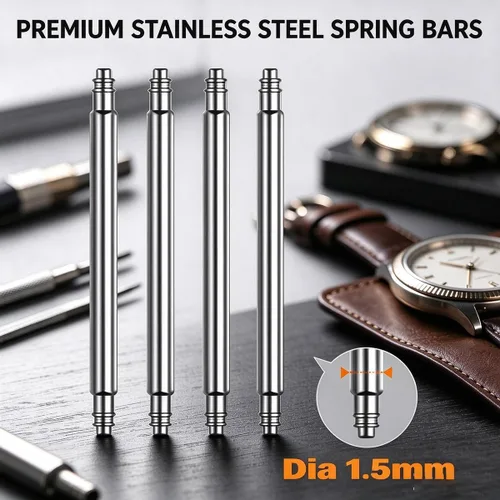 Vista 5 de Olytop para pines de resorte de reloj de 14mm, pines de repuesto 8 piezas, diámetro 1.5mm con herramienta de resorte de correa de reloj (14mm)