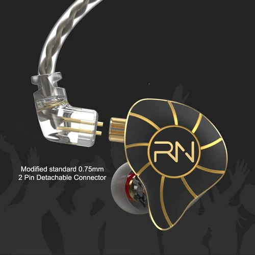 Vista 2 de RevoNext - Auriculares HiFi IEM con micrófono, auriculares híbridos 4BA+1DD con cable, auriculares con monitor intrauditivo con cable desmontable