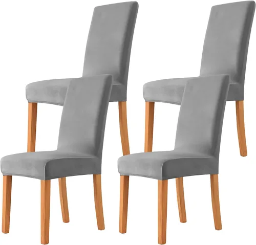 Vista 11 de Velvet Chair Covers Beige Gray, Stretch Dining Room Chair Covers 2 Pack, Super Fit Dining Chairs Slipcovers Spandex Washable Kitchen Parson Chair