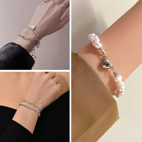 Vista 4 de IFKM 36 PCS Silver Plated Jewelry Set with 3 PCS Necklace 12 PCS Bracelet 7 PCS Ear Cuffs Earring 14 Pcs Knuckle Rings for Women Girls Valentine
