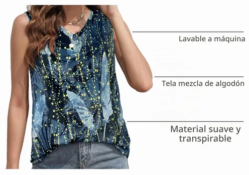 Vista 4 de Camisetas de verano para mujer, sin mangas, con cuello en V, ajuste holgado, casual, blusa tipo túnica Ab Cadetblue