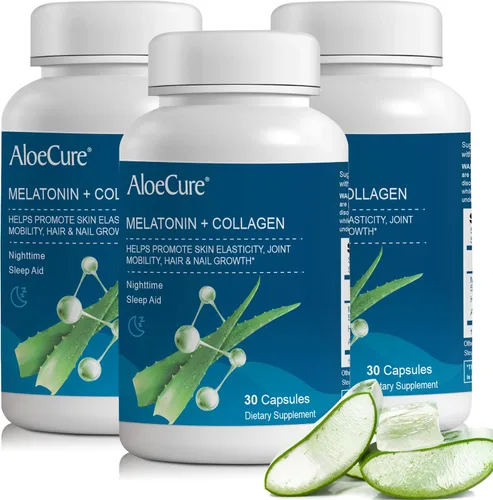 Vista 10 de AloeCure Melatonina natural + colágeno con aloe vera orgánico – Suplemento natural para dormir para noches reparadoras – Complejo de colágeno