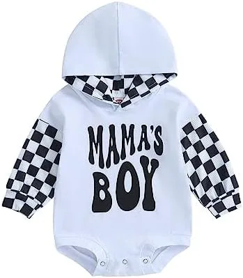 Vista 2 de Ropa de otoño para bebé niño, manga larga, sudadera con capucha de tablero de ajedrez, sudadera con capucha para mamá