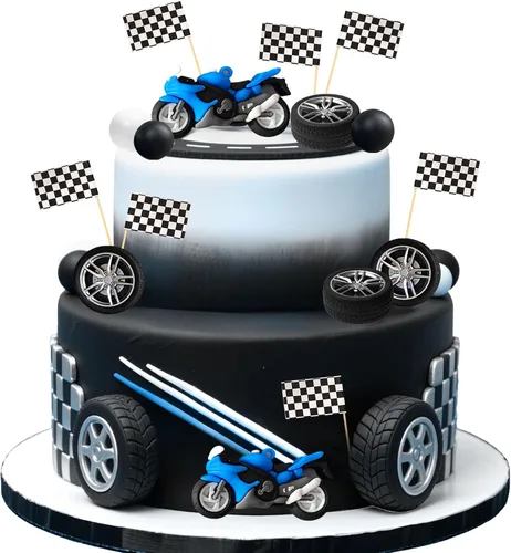 Vista 9 de LaVenty Decoraciones de fiesta de motocross, decoración de tartas de motocicleta, hombre, cumpleaños, para motocross, decoración de baby shower