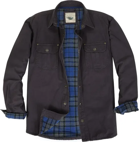 Vista 4 de Gioberti - Chaqueta de camisa de sarga cepillada y suave de 100% algodón con forro de franela para hombre Carbón