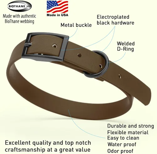 Vista 268 de Dogline Biothane - Collar impermeable para perro con hebilla de liberación rápida, resistente cincha de nailon recubierta con resistente y a prueba