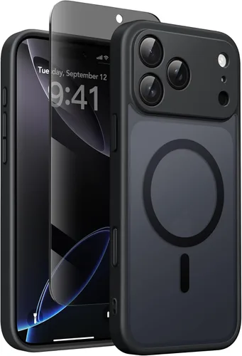 Vista 43 de GolbinBox - Funda magnética para iPhone 13 Pro Max, compatible con MagSafe, protección de cámara, protector de privacidad, funda translúcida mate, a