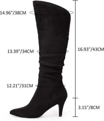 Vista 4 de Coutgo Botas altas hasta la rodilla para mujer, con tacón ancho de pantorrilla, puntera puntiaguda, botas largas para invierno