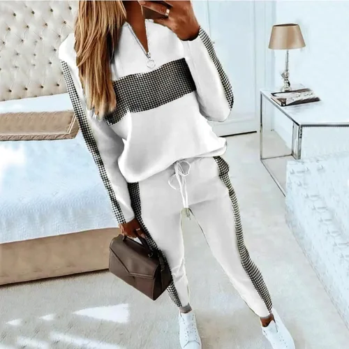 Vista 2 de KYLASIEN Conjunto de pantalones largos y casuales, conjuntos de entrenamiento para mujer, con media cremallera, pantalones deportivos a juego de 2