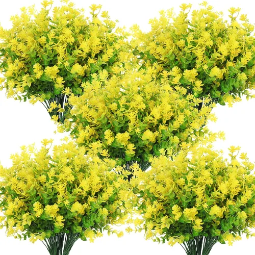 Vista 53 de RECUTMS - Flores artificiales, 12 plantas sintéticas para exteriores, resisten rayos ultravioleta, arbustos para interiores y exteriores, maceta