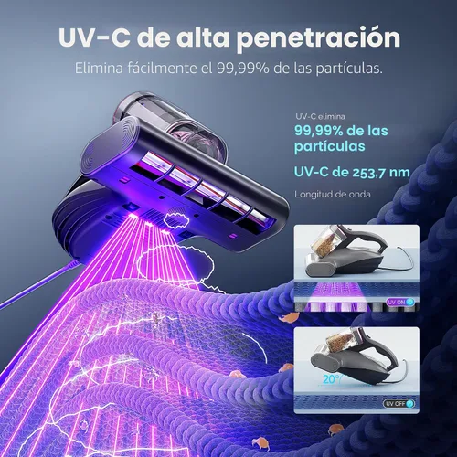Vista 5 de uwant 16Kpa Mattress Vacuum Cleaner 450W Powerful Bed Vacuum Set of 1 Grey-rose
