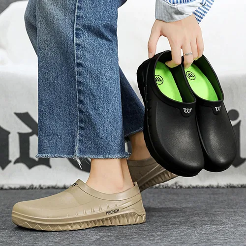 Vista 7 de ihinzry Chef Clogs - Zuecos de trabajo sólidos antideslizantes, impermeables, a prueba de aceite, para personal de restaurante, zapatos de cocina
