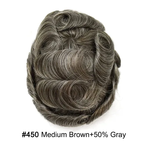 Vista 379 de Toupee para hombre 100% cabello humano real tupé para hombres 0.004 in piel de poliuretano para hombre, sistema de reemplazo de piezas de pelo