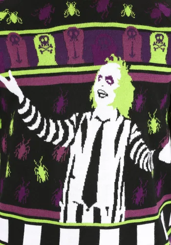 Vista 10 de Suéter de Halloween Beetlejuice ¡Es la Hora del Show! para Adultos Multicolor