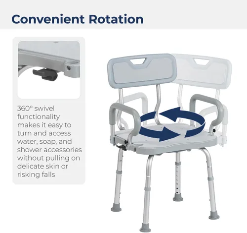 Vista 3 de Drive Medical PreserveTech - Silla de ducha giratoria de 360 grados con brazos y respaldo, color gris