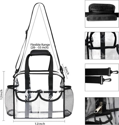 Vista 4 de MOFASVIGI Bolsa transparente aprobada para estadios, transparente, impermeable, para trabajo, juegos deportivos, conciertos, viajes, 12 x 12 x 6
