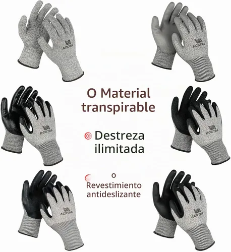 Vista 2 de Guantes de trabajo de seguridad resistentes a cortes de nivel 5 ACKTRA, 12 pares