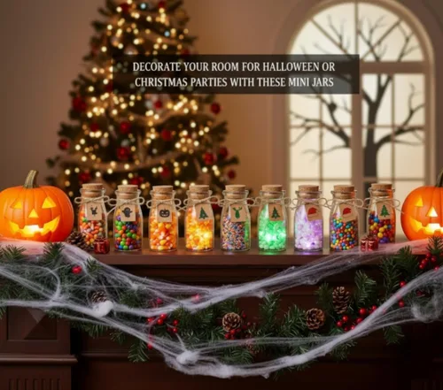 Vista 8 de Otis Classic Tarros pequeños de vidrio con tapas, juego de 12 mini botellas de vidrio con corchos para decoraciones de Halloween, decoración