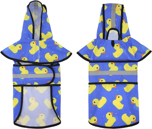 Vista 3 de HDE - Impermeable protector con capucha para perros y cachorros, tallas de la S a la XL (diseño de patos de goma, talla S)
