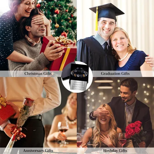 Vista 7 de TAGOMEI Regalos de Navidad para él, hijo, hombres, adolescentes, niños, nieto, papá, novio, pulseras de cuentas de triple protección para hombres
