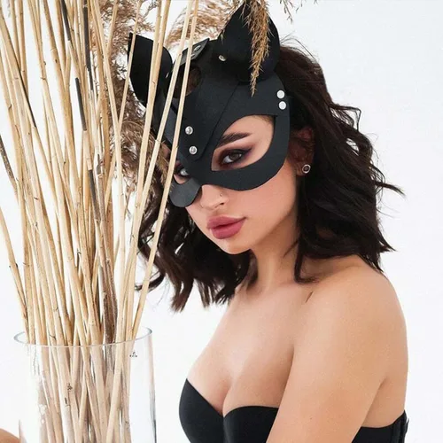 Vista 7 de Seglorwy - Máscaras de cuero para disfraz de conejo, zorro, gato, mujer, máscara sexy de piel sintética para fiesta de máscaras, Halloween, cosplay