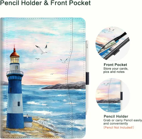 Vista 3 de Funda para iPad de 9ª/8ª/7ª generación, para iPad 10.2 funda de 10.2 pulgadas, soporte para lápices, correa de mano, bolsillo, rayas Azul Romántico