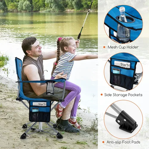 Vista 8 de Goplus Silla de caza giratoria de 360°, silla ciega plegable para adultos con portavasos y bolsa de transporte, sillas de camping ligeras