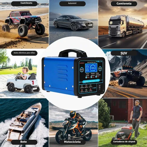 Vista 3 de Cargadores de batería de coche de 12 V/24 V resistentes, mantenedor de batería automático de 15 A con apagado automático, reparación, modo