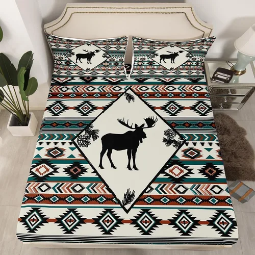 Vista 19 de Erosebridal Sábanas de cama de vaca tamaño individual para decoración rústica, sábana bajera ajustable de estrellas del oeste de Texas para vaquera
