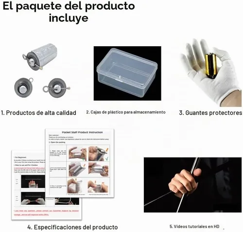 Vista 2 de Xfunjoy - Bastón mágico tipo metal con guantes y tutorial, bastón mágico de bolsillo, para trucos de magia de primer plano.