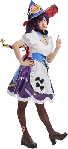 Vista 4 de Cosplay.fm Disfraz de cosplay para mujer, vestido de sirvienta con sombrero para Mona Cosplay