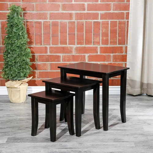 Vista 6 de DTY Mesas anidables de 3 piezas para sala de estar, juego de 3 mesas de madera para sala de estar, mesas apilables con elegante acabado espresso