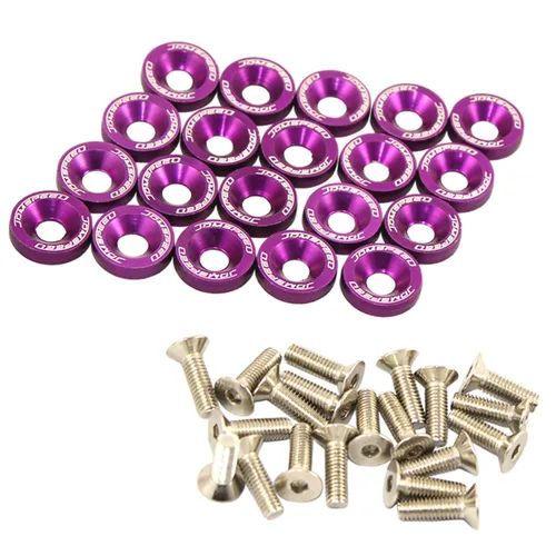 Vista 9 de JDMSPEED Kit de 20 Piezas de Arandelas de Guardabarros de Aluminio Billete CNC Cromado Neo para Vestir el Compartimento del Motor