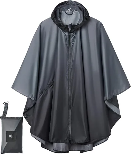 Vista 14 de SaphiRose Rain Poncho Jacket Coat Hooded for Adults with Pockets Gradiente Borgoña