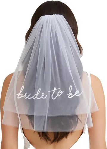 Vista 11 de Funky Junque Velo de novia con lazo, velo blanco para despedida de soltera para boda, despedida de soltera y regalos de compromiso Arco de satén