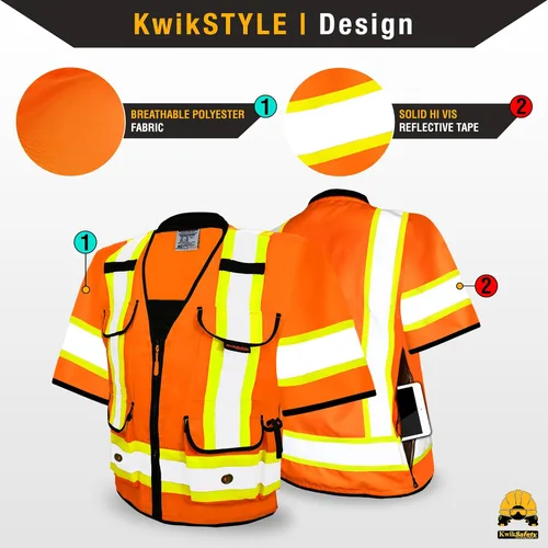 Vista 2 de KwikSafety - Charlotte, NC - GODFATHER Class 3 Safety Vest [CUSHIONED COLLAR] ANSI OSHA High Visibility 9 Pockets Reflective Heavy Duty Mesh Vis