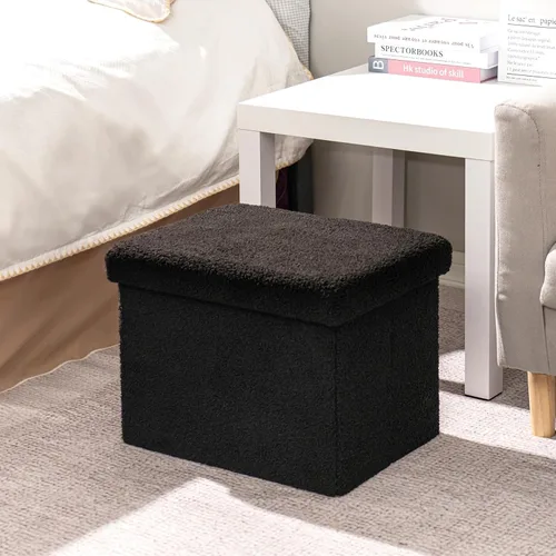 Vista 6 de B FSOBEIIALEO - Otomana de almacenamiento en forma de cubo pequeña, reposapiés de Sherpa, otomanas plegables portátiles de bouclé, piel sintética